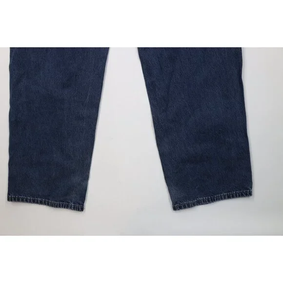 Vintage Y2K Carhartt Mens 36x32 Faded Wide Leg Dungaree Denim Jeans Blue Cotton